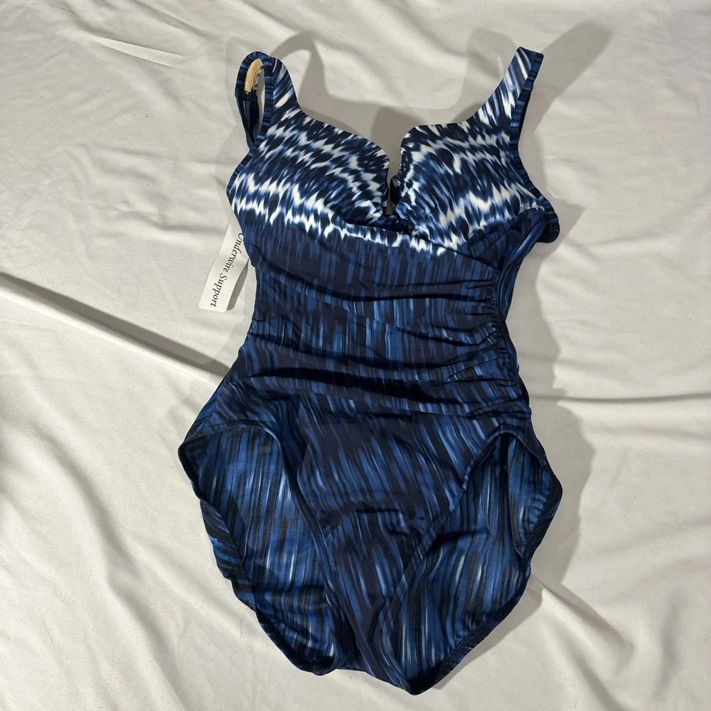 NEW $166 Miraclesuit [ 10 US ] Indigo Go Escape One‎ Piece Swimsuit Blue #7039